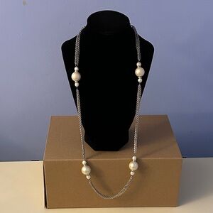 Elegant Silver and Cream Beaded Necklace